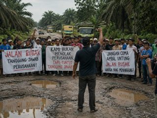 Warga Tiga Desa Bersatu, Ancam Blokade Jalan Jika Perusahaan Tetap Abaikan Kerusakan