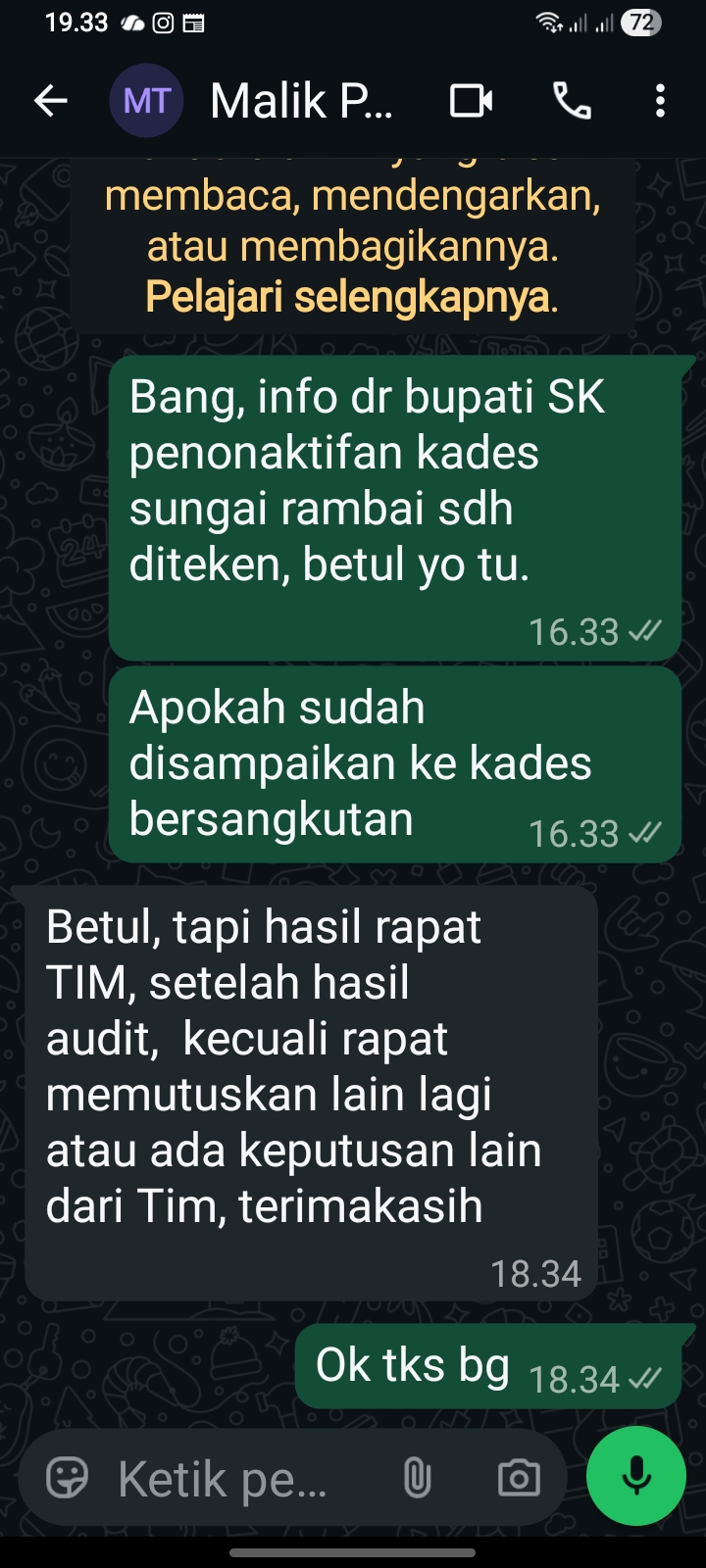 Bukan Hoax, Kadis PMD Akui SK Nonaktif Kades Sungai Rambai Sudah Diteken, Sekda: Yang Baru Diantar SP3