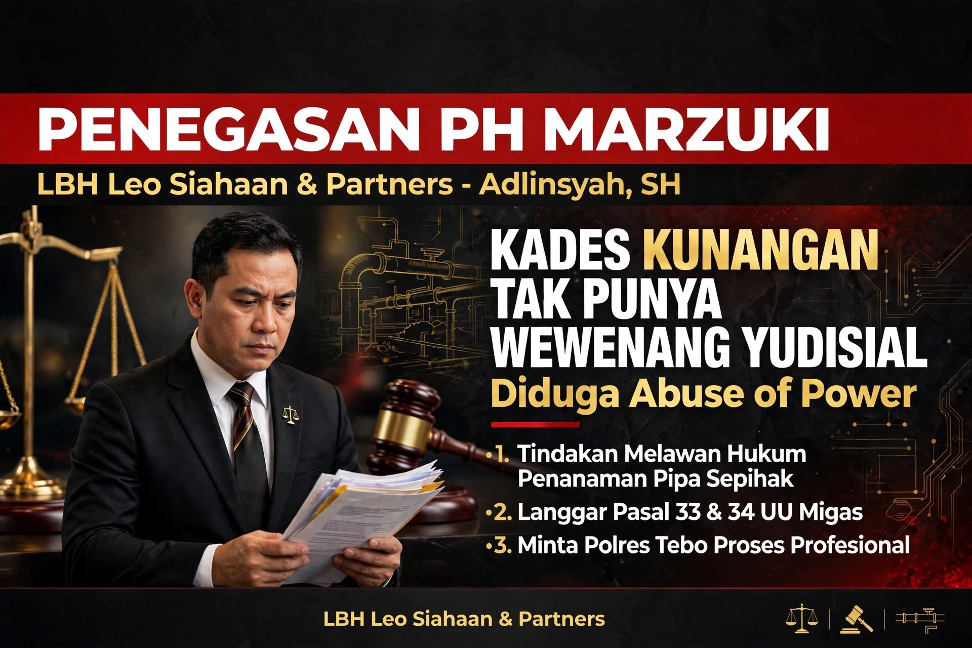LBH Leo Siahaan & Partners: Kades Kunangan tak punya wewenang tentukan tanah pipa milik AL, itu Abuse of Power